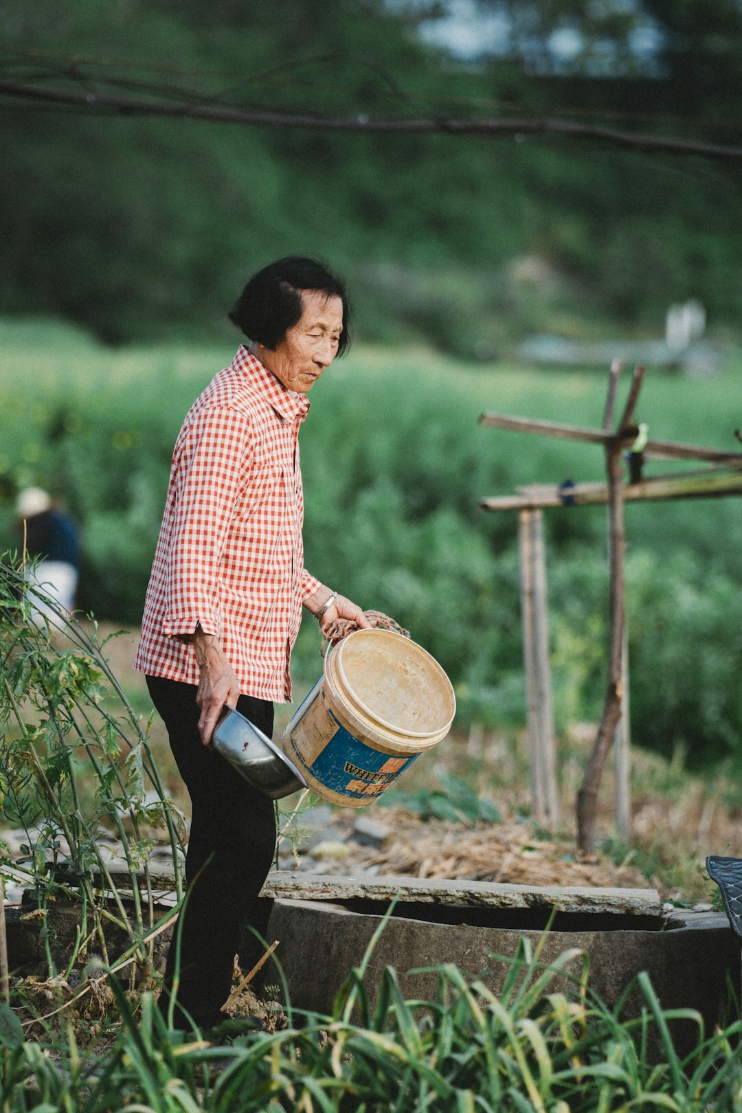 elderly woman gardening