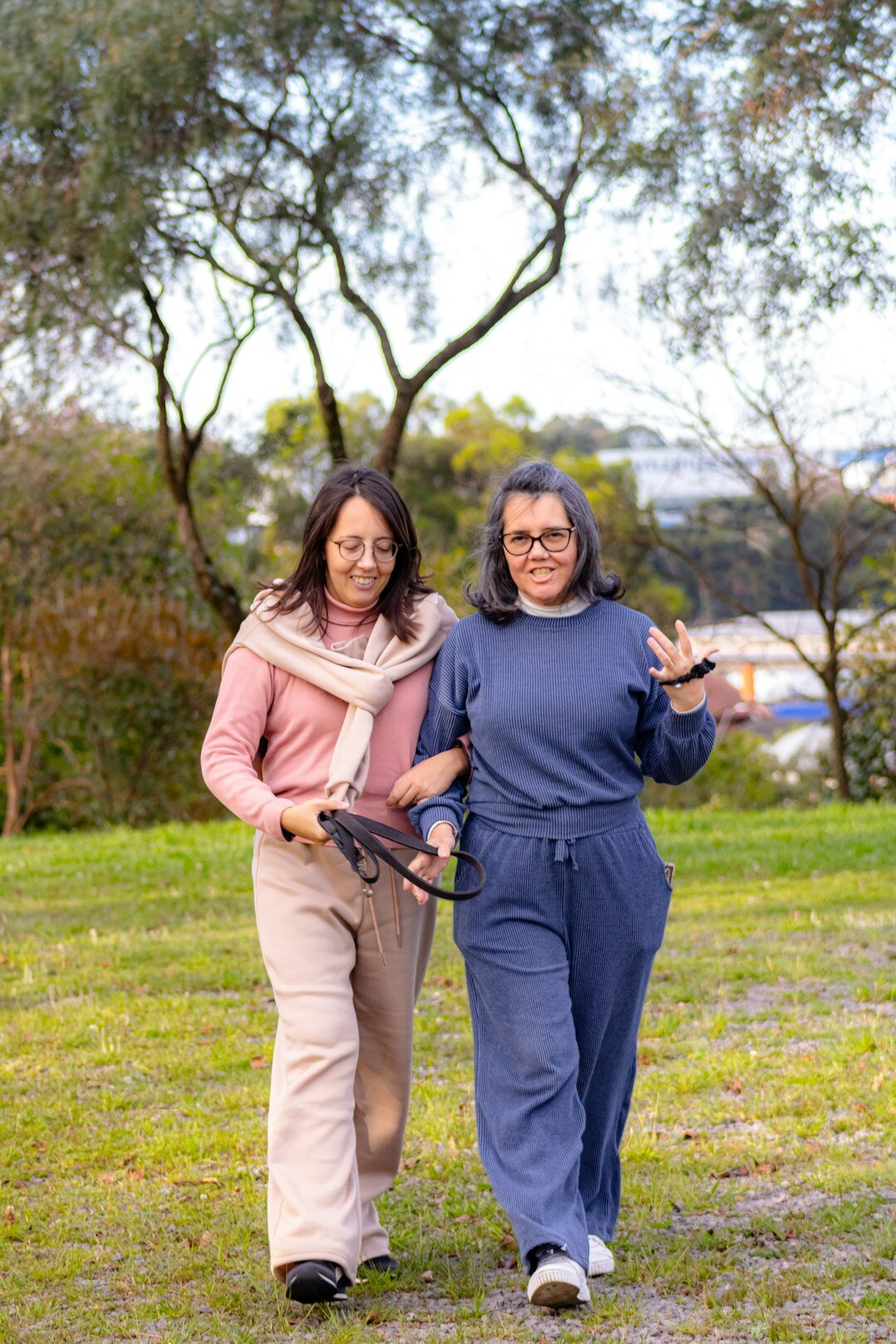 senior group walking in park